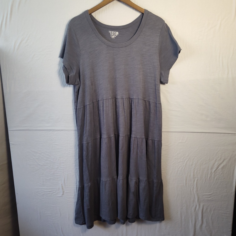 Time and Tru Women XXL 20 Gray Tiered Midi Dress Sh Sleeve Slub Knit Scoop Neck